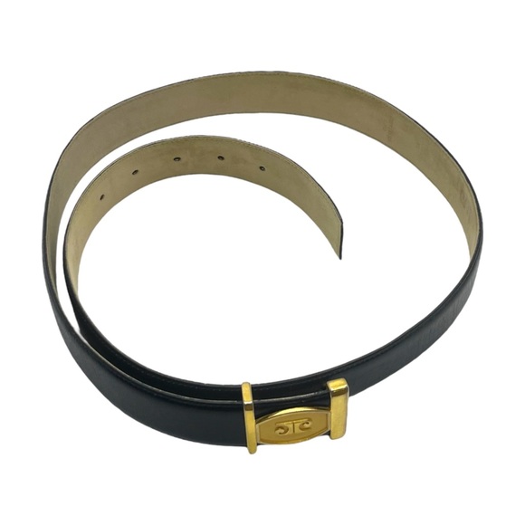 Designer Belt Vintage Black Leather Gold Logo Buckle By Pierre Cardin - Picture 4 of 11